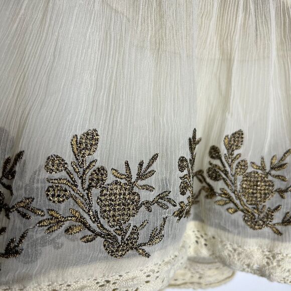 Urban Outfitters Ecote Sz M Peplum Top Ivory‎ Crochet Lace Metallic Embroidery - Picture 3 of 11